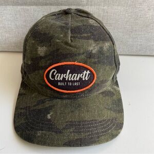 Carhartt Green Camo Hat with Orange Trim Adult five Panel SnapBack adjustable